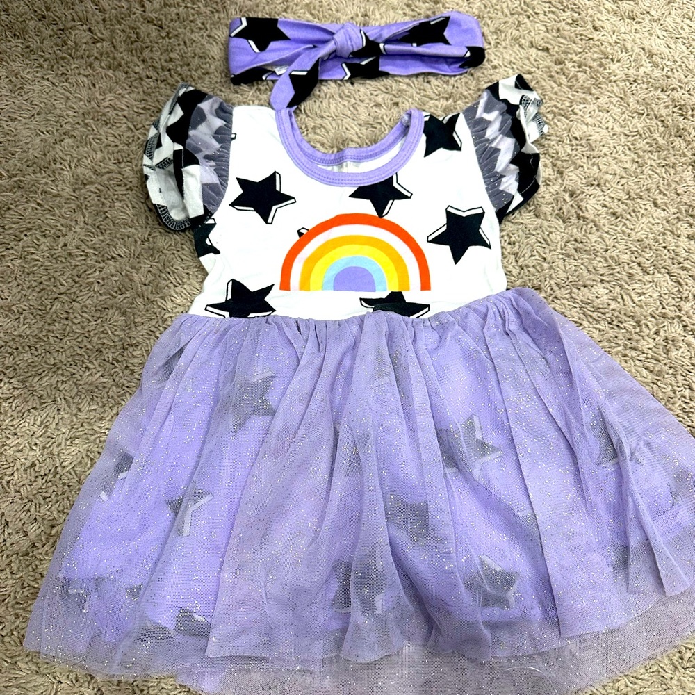 Monica + Andy Sparkella dress, diaper cover and headband.   EUC Size 12-18m